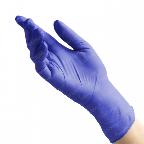 Перчатки смотровые нитриловые текстурированные на пальцах неопудренные с однократной хлоринацией. Малайзия